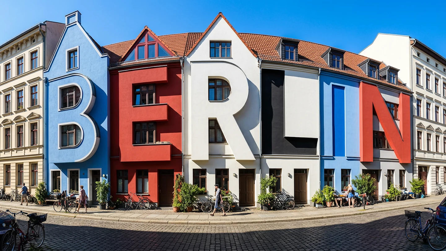 Цветные фасады домов образуют слово BERLIN