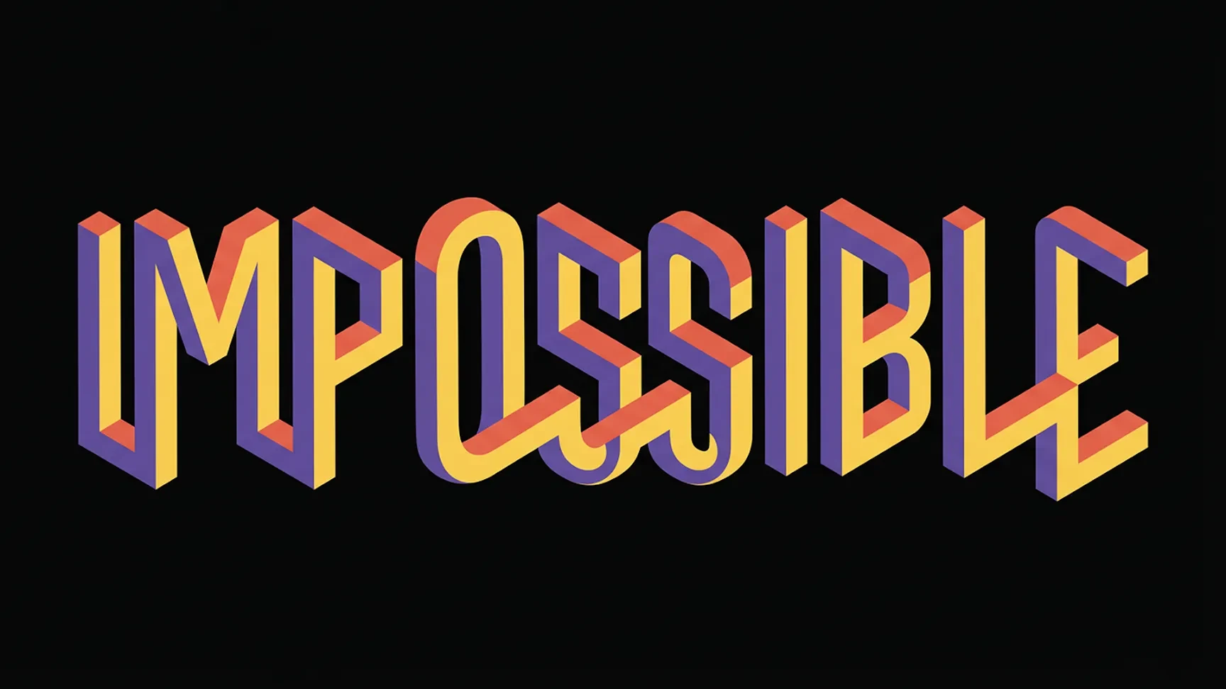 Слово IMPOSSIBLE из объёмных разноцветных букв с необычной геометрией